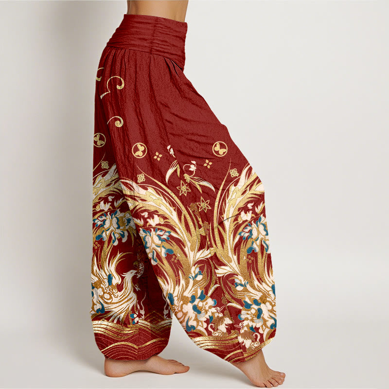 Buddha Stones Pantalones harem de mujer con cintura elástica y estampado de mariposas y fénix de algodón. - image 7