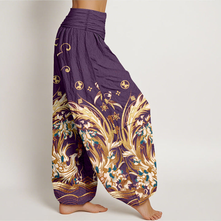 Buddha Stones Pantalones harem de mujer con cintura elástica y estampado de mariposas y fénix de algodón. - image 10