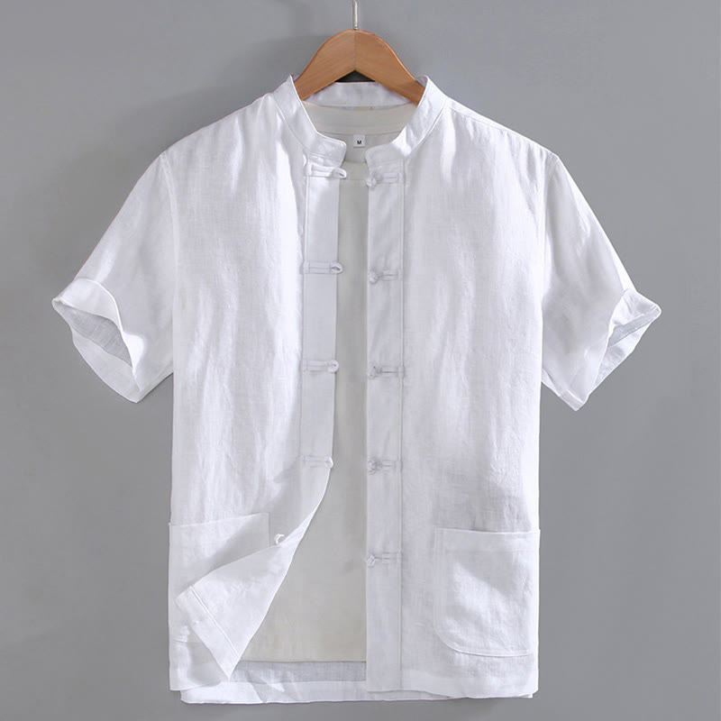 Camisa de hombre estilo Tang vintage lisa con estampado de Buddha Stones y botones de rana, con bolsillos. - Blanco - US/UK/AU46, EU56 (5XL) - image 7