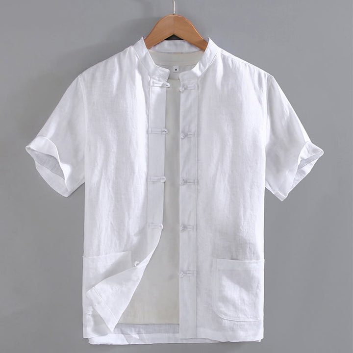 Camisa de hombre estilo Tang vintage lisa con estampado de Buddha Stones y botones de rana, con bolsillos. - Blanco - US/UK/AU46, EU56 (5XL) - image 7