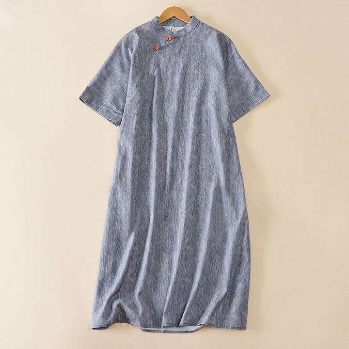 Buddha Stones Vestido de verano liso de manga corta y cuello redondo por debajo de la rodilla - Gris oscuro - US14，UK/AU18，EU46 (2XL) - image 6