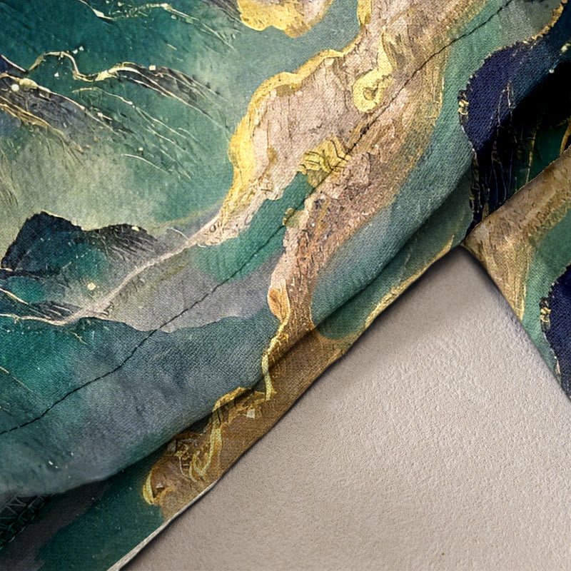Buddha Stones Pantalones de mujer de algodón puro con estampado de grullas, nubes y montañas, cintura elástica y bolsillos. - image 6