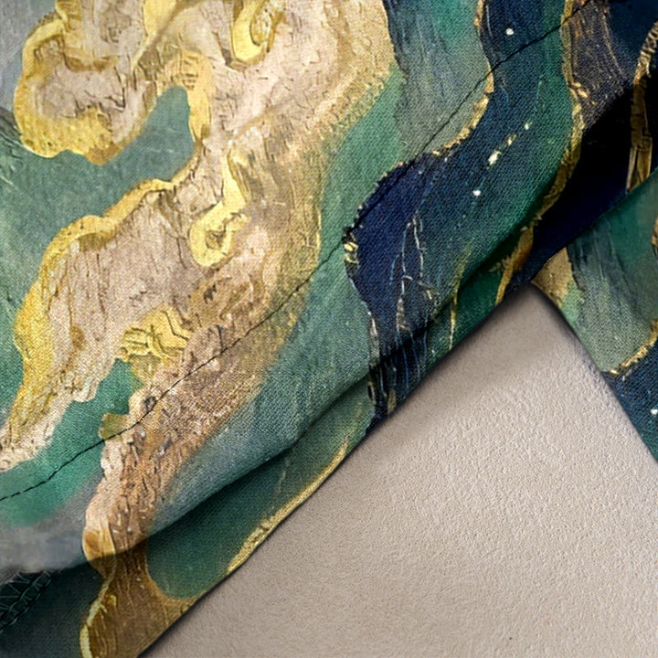 Buddha Stones Pantalones de mujer de algodón puro con estampado de grullas, nubes y montañas, cintura elástica y bolsillos. - image 10