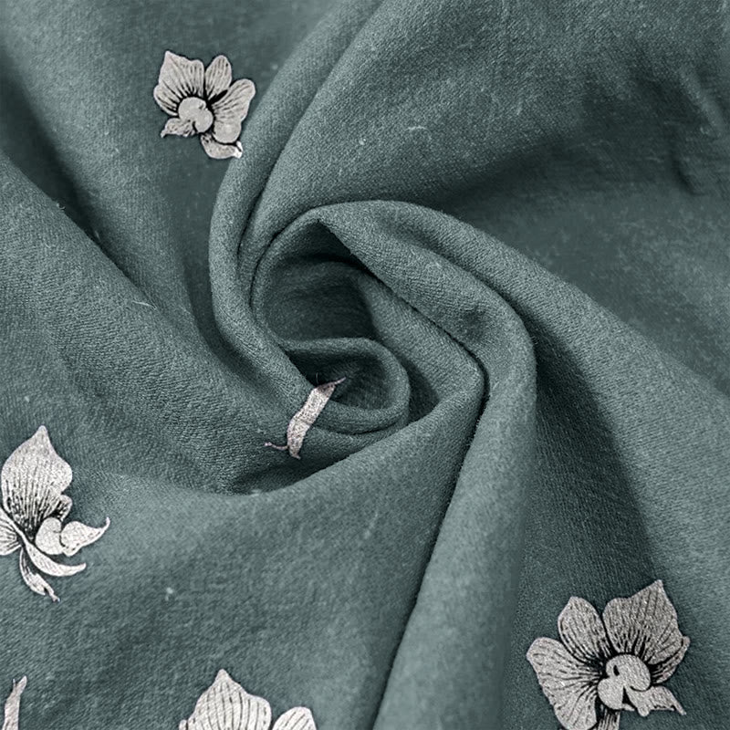 Buddha Stones Pantalones de mujer de algodón puro con estampado de pétalos de flores, cintura elástica y bolsillos. - image 3