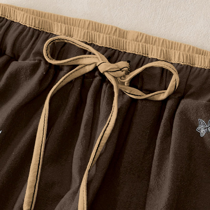 Buddha Stones Pantalones de mujer de algodón puro con estampado de pétalos de flores, cintura elástica y bolsillos. - image 5