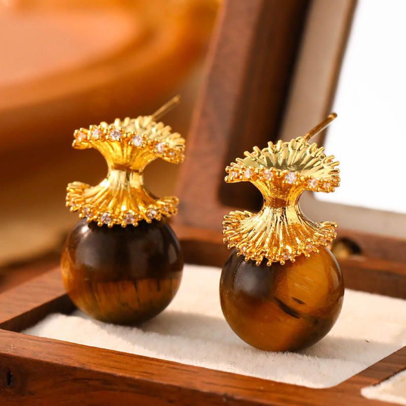 Buddha Stones Pendientes protectores con diseño irregular de cola de pez y cuentas redondas de ojo de tigre. - Espiral (postes de plata de ley 925) - image 3