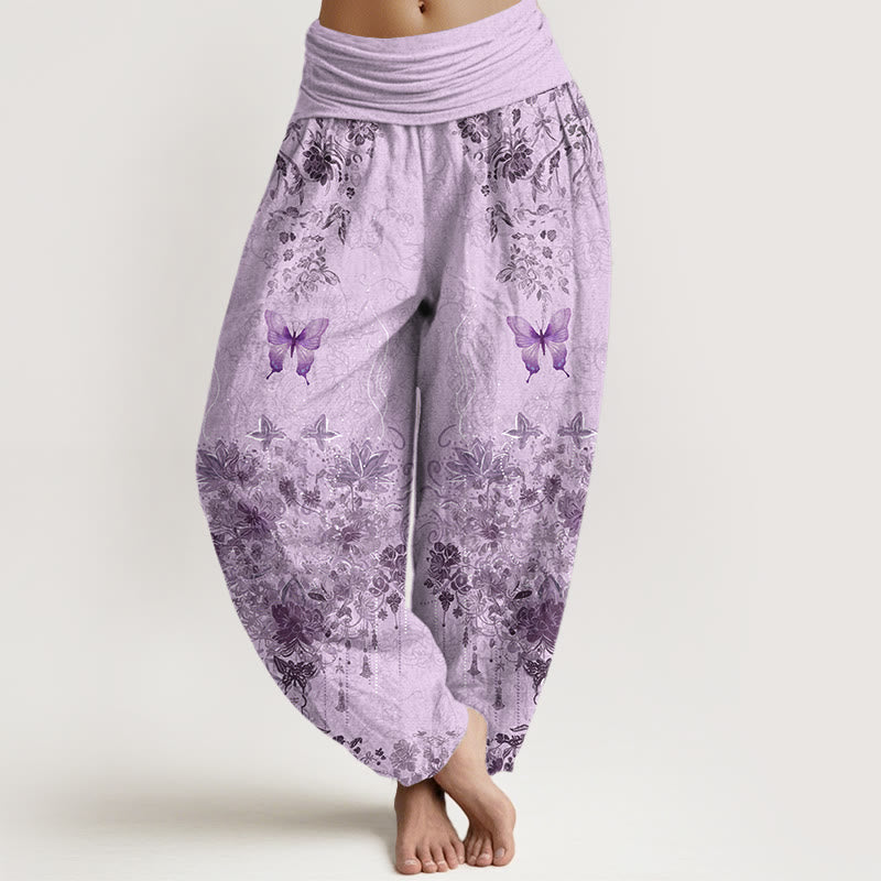 Buddha Stones Pantalones harem de algodón con estampado floral de mariposas para mujer con cintura elástica. - Cardo - US16，UK/AU20，EU48 (3XL) - image 8