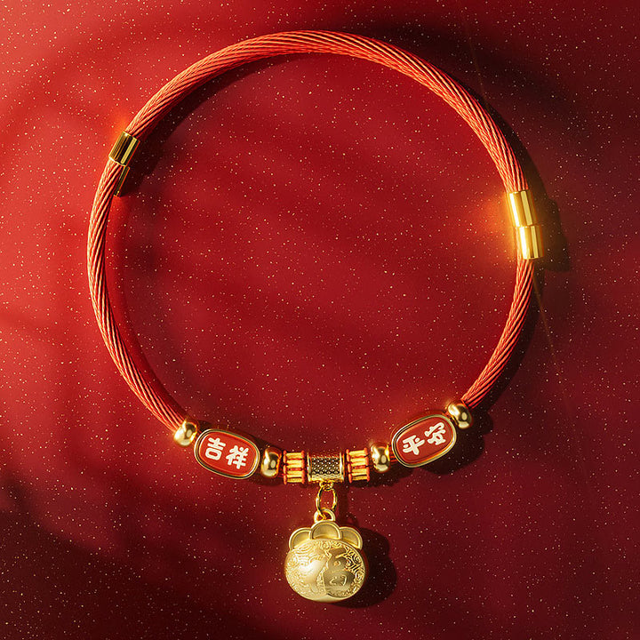 Buddha Stones Collar ajustable para mascotas, para gatos y perros, con cuentas rojas y diseño de personajes de la suerte. - Bolsa de la suerte - 25-50 cm - image 11