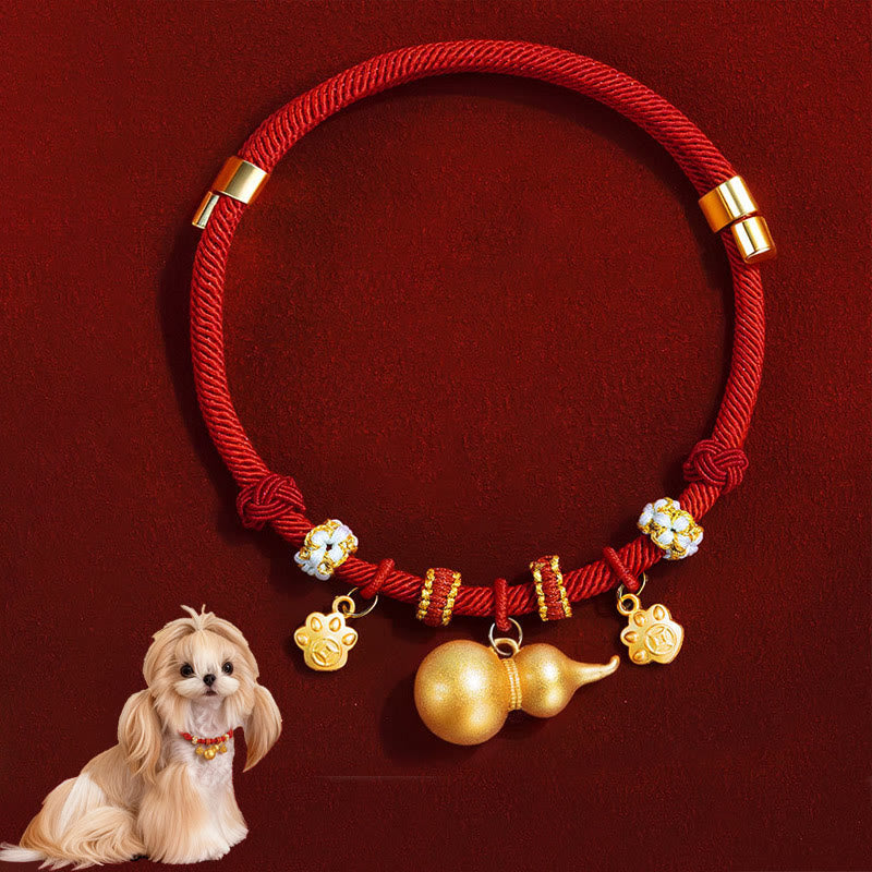 Buddha Stones Collar ajustable para mascotas con brújula, cuentas y forma de calabaza, fabricado con hilo rojo, para gatos y perros. - Calabaza - 20-50 cm - image 1