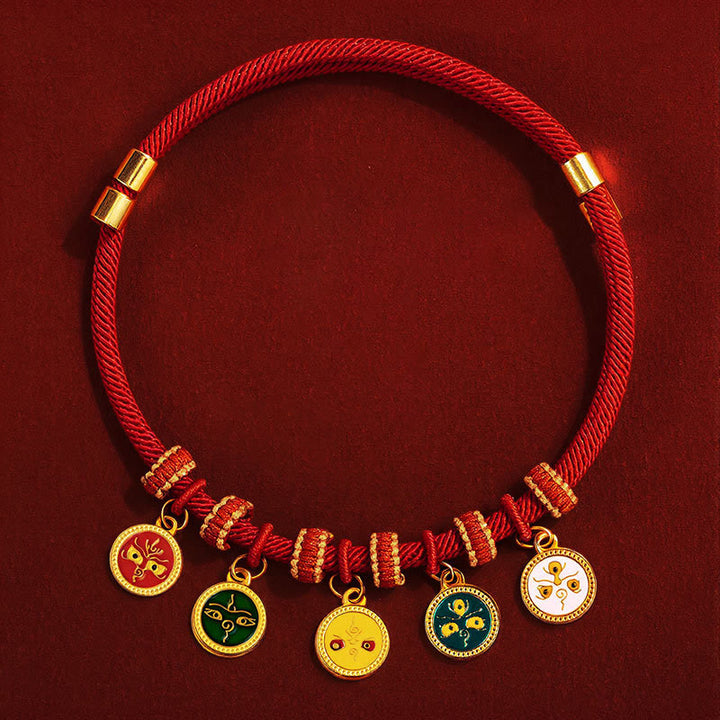 Buddha Stones Collar ajustable para mascotas con brújula, cuentas y forma de calabaza, fabricado con hilo rojo, para gatos y perros. - Cinco direcciones: dioses de la riqueza - 20-50 cm - image 13