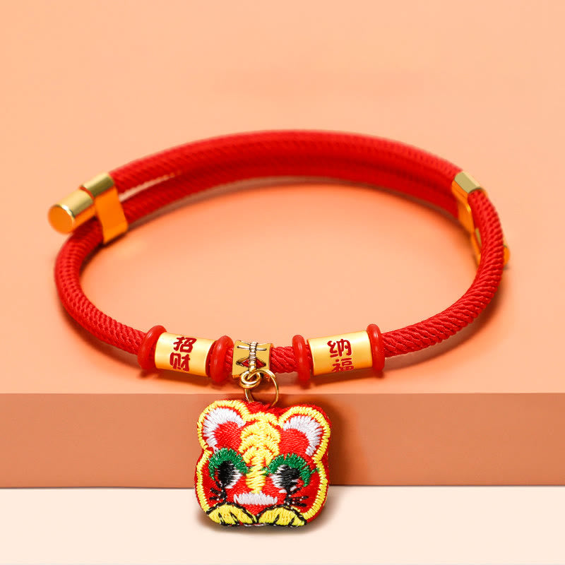 Buddha Stones Collar ajustable para mascotas, para gatos y perros, con bordado trenzado de hilo rojo y diseño de tigre. - image 3