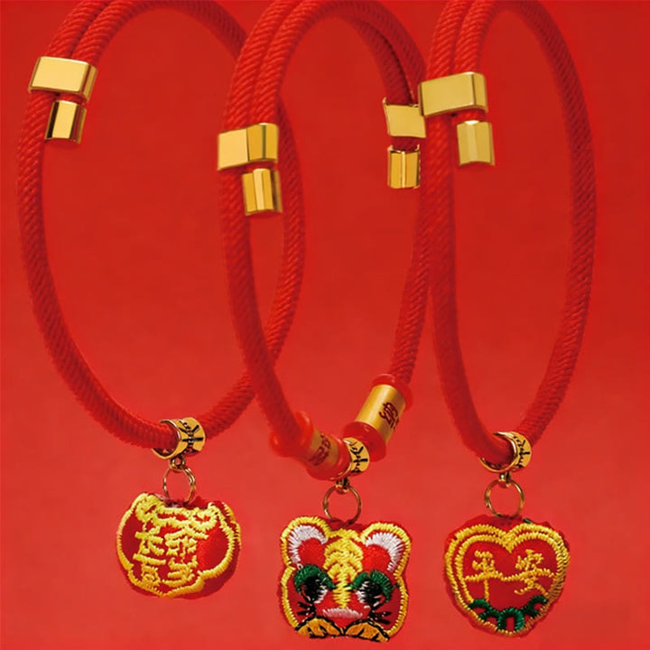 Buddha Stones Collar ajustable para mascotas, para gatos y perros, con bordado trenzado de hilo rojo y diseño de tigre. - image 17