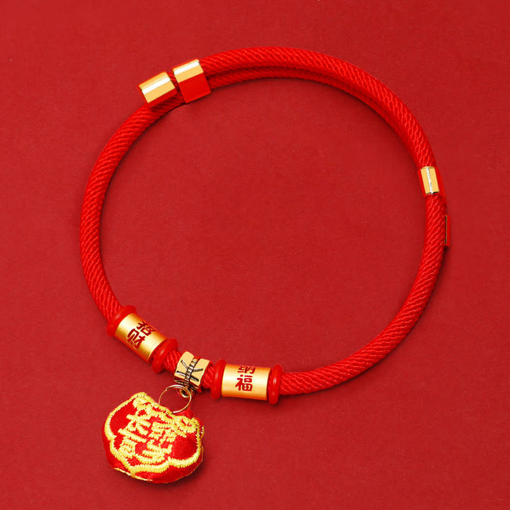 Buddha Stones Collar ajustable para mascotas, para gatos y perros, con bordado trenzado de hilo rojo y diseño de tigre. - Candado Ruyi de la Fortuna Suerte - 26-44 cm - image 8