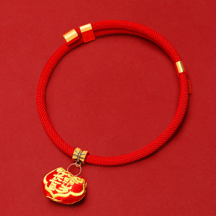 Buddha Stones Collar ajustable para mascotas, para gatos y perros, con bordado trenzado de hilo rojo y diseño de tigre. - Bloqueo Ruyi - 26-44 cm - image 11