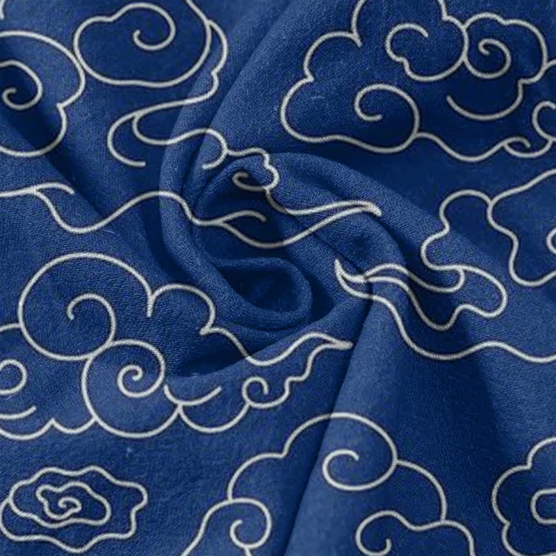 Buddha Stones Camisa de manga corta con medio botón y estampado de nubes de algodón para hombre - image 4