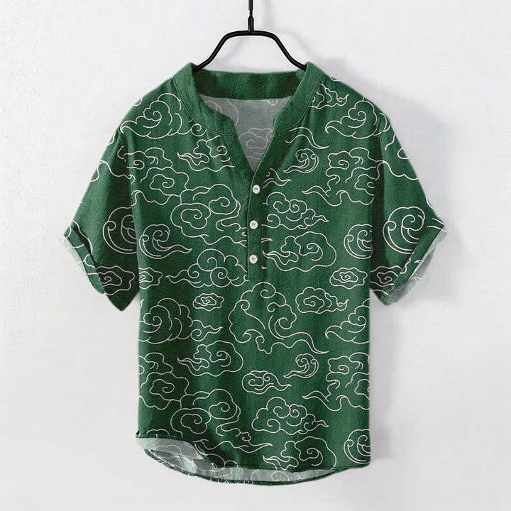 Buddha Stones Camisa de manga corta con medio botón y estampado de nubes de algodón para hombre - Verdemar - US/UK/AU50, EU60 (5XL) - image 5