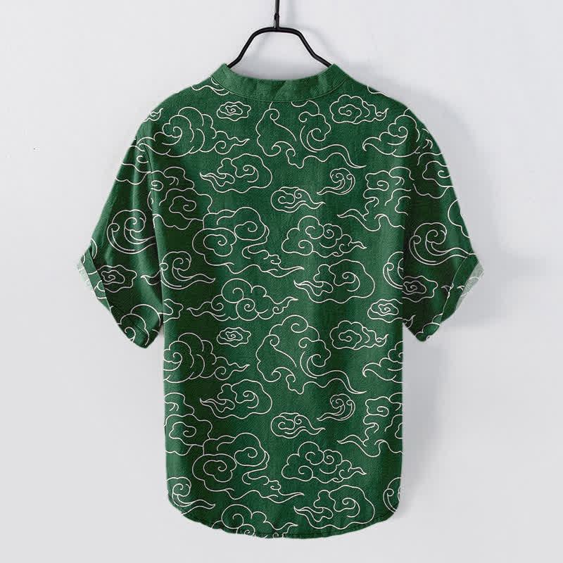Buddha Stones Camisa de manga corta con medio botón y estampado de nubes de algodón para hombre - image 6