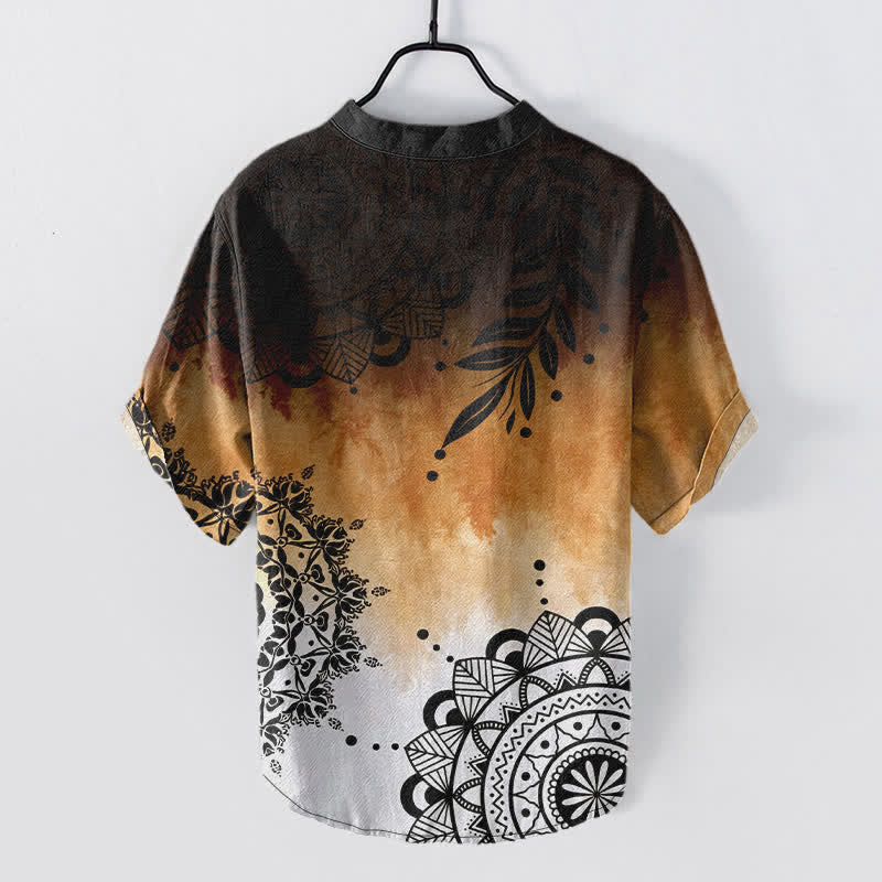 Buddha Stones Camisa de manga corta con medio botón y estampado de mandala de algodón para hombre - image 8