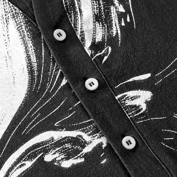 Buddha Stones Camisa de manga corta con medio botón y estampado de Tai Chi para hombre, de algodón. - image 3