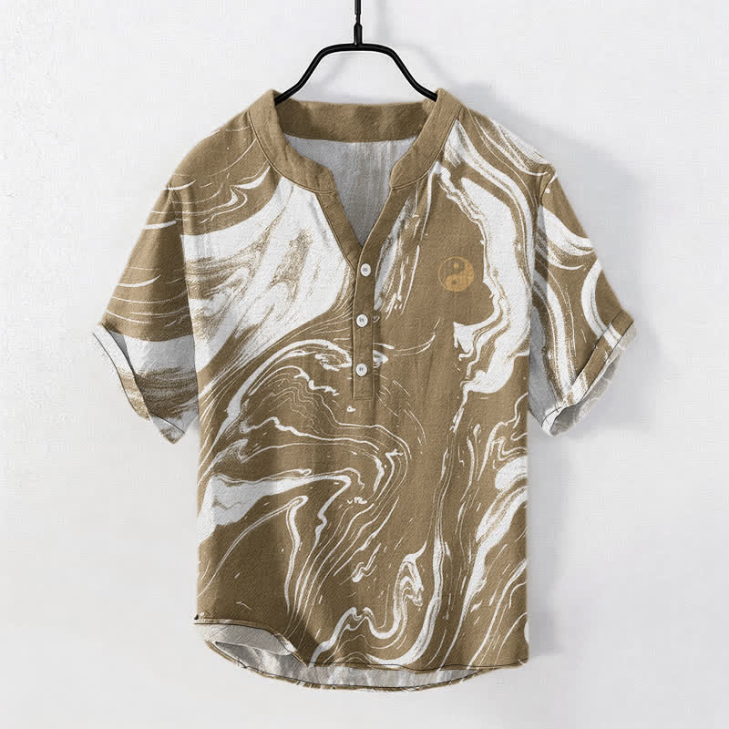 Buddha Stones Camisa de manga corta con medio botón y estampado de Tai Chi para hombre, de algodón. - BurlyWood - US/UK/AU50, EU60 (5XL) - image 5
