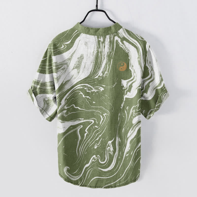 Buddha Stones Camisa de manga corta con medio botón y estampado de Tai Chi para hombre, de algodón. - image 8