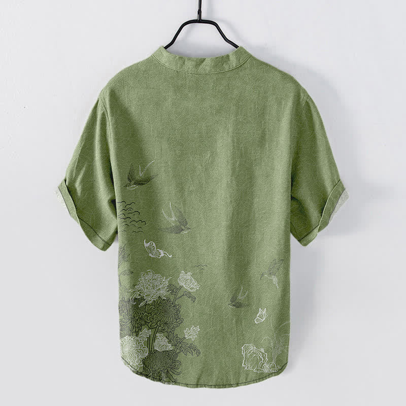 Buddha Stones Camisa de manga corta para hombre con estampado de mariposa loto golondrina. - image 6