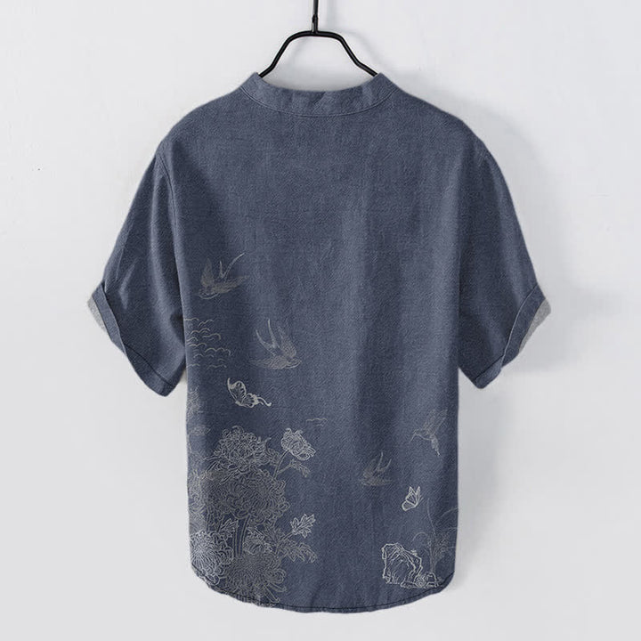 Buddha Stones Camisa de manga corta para hombre con estampado de mariposa loto golondrina. - image 8