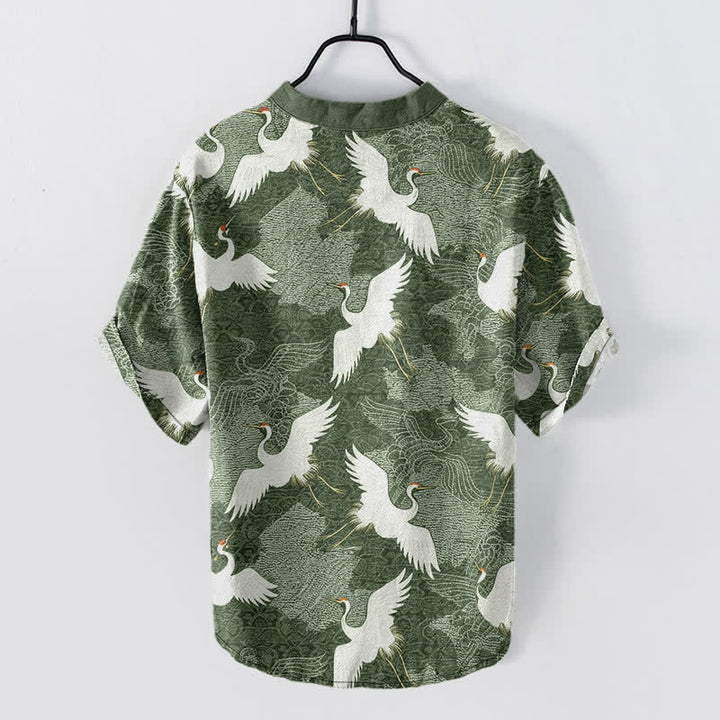 Buddha Stones Camisa de manga corta para hombre Crane, estilo casual de resort - image 6