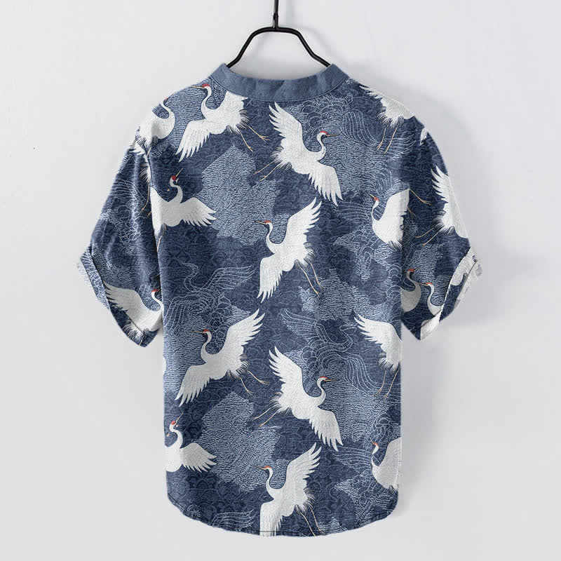 Buddha Stones Camisa de manga corta para hombre Crane, estilo casual de resort - image 8