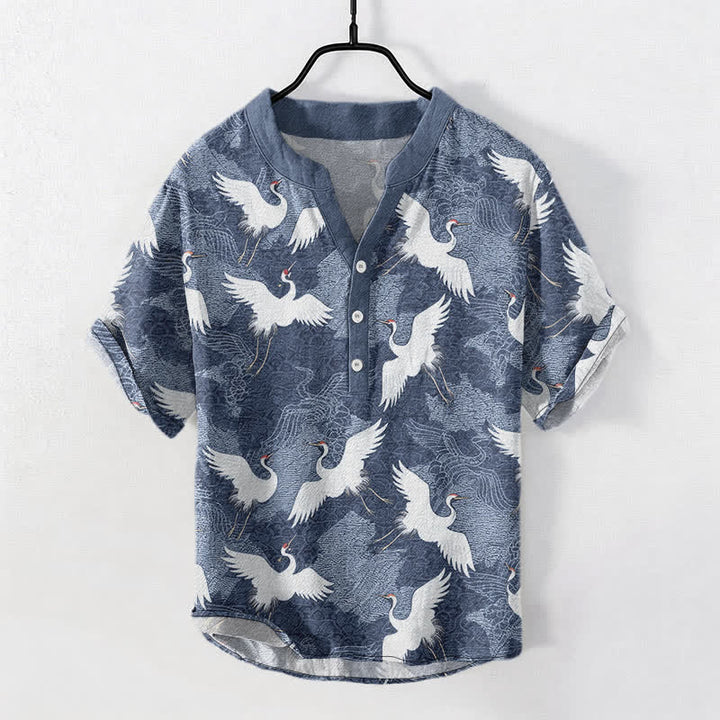 Buddha Stones Camisa de manga corta para hombre Crane, estilo casual de resort - image 7