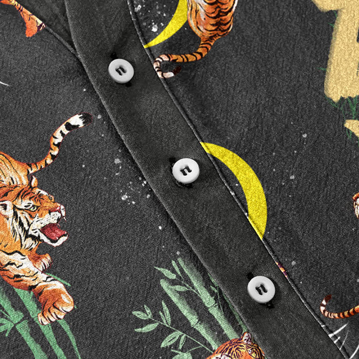 Buddha Stones Camisa de manga corta para hombre Tiger Moon Bamboo, estilo resort. - image 3