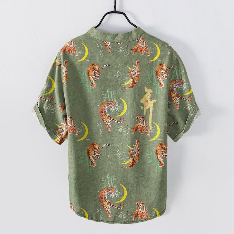 Buddha Stones Camisa de manga corta para hombre Tiger Moon Bamboo, estilo resort. - image 6