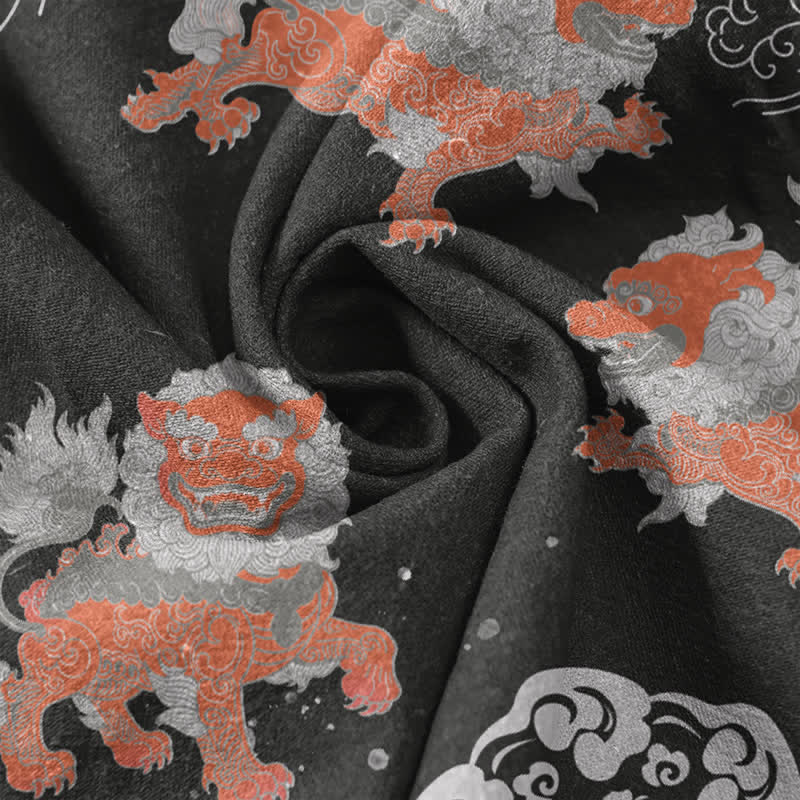 Buddha Stones Camisa de manga corta para hombre Cotton Lion Waves Cloud, ligera, de corte holgado, estilo resort. - image 4