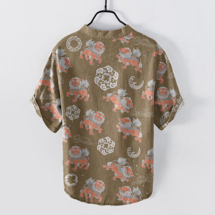 Buddha Stones Camisa de manga corta para hombre Cotton Lion Waves Cloud, ligera, de corte holgado, estilo resort. - image 6