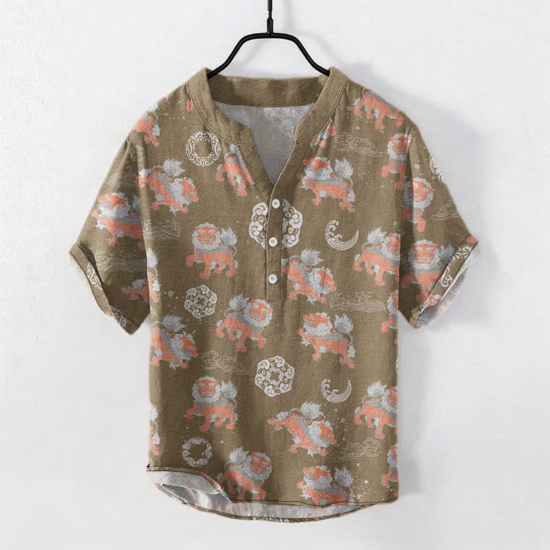 Buddha Stones Camisa de manga corta para hombre Cotton Lion Waves Cloud, ligera, de corte holgado, estilo resort. - Broncearse - US/UK/AU50, EU60 (5XL) - image 5