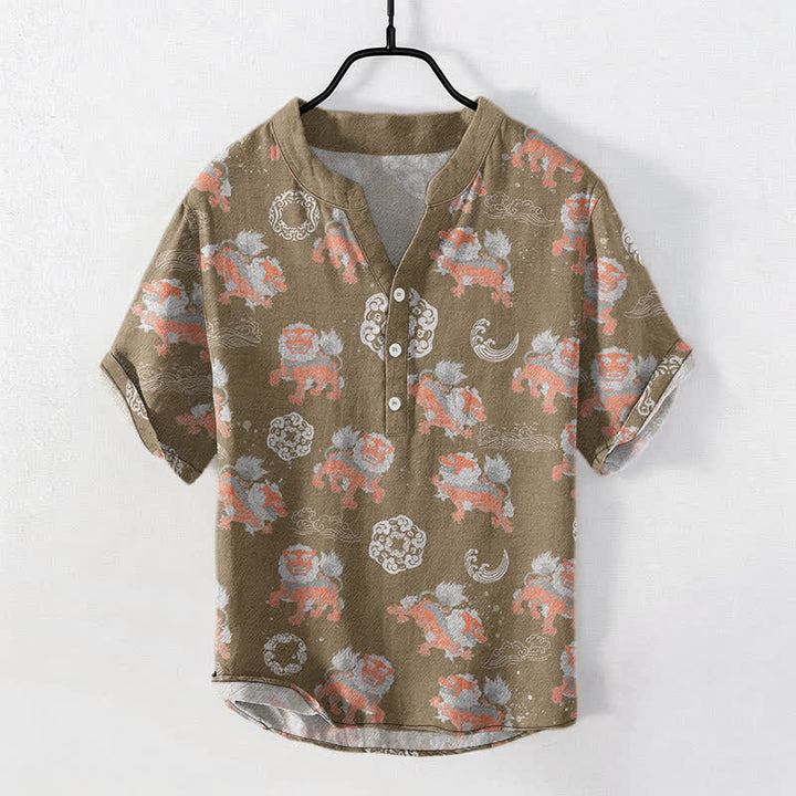Buddha Stones Camisa de manga corta para hombre Cotton Lion Waves Cloud, ligera, de corte holgado, estilo resort. - Broncearse - US/UK/AU50, EU60 (5XL) - image 5