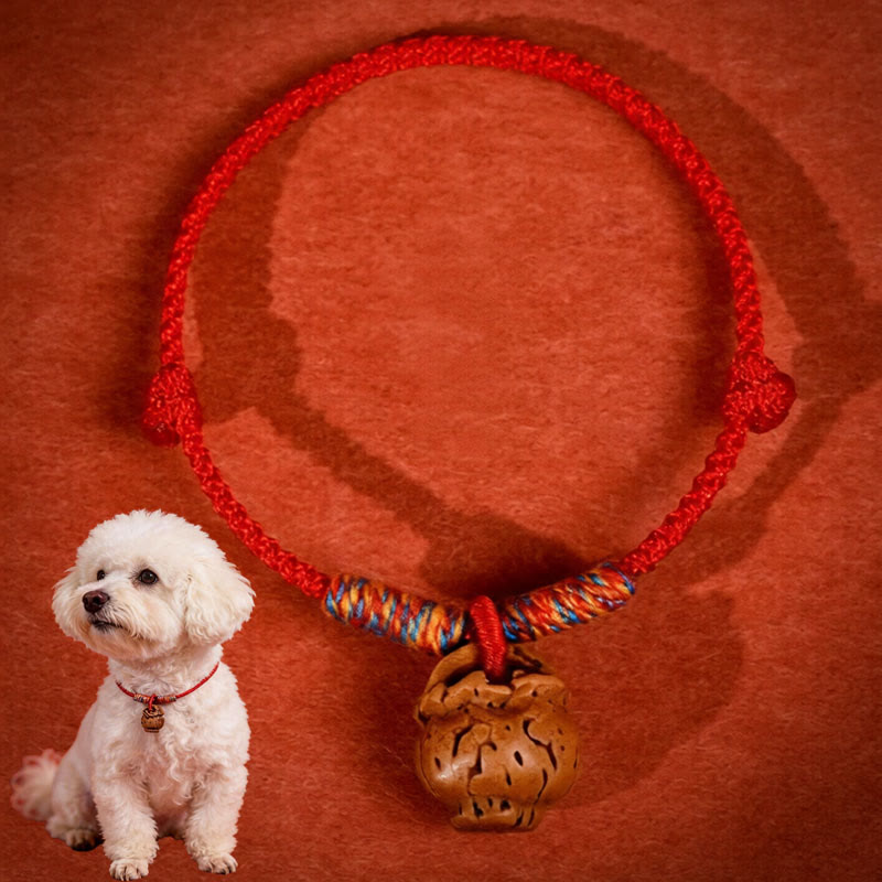Buddha Stones Collar ajustable para gatos y perros con cordón rojo trenzado de hueso de melocotón. - image 1