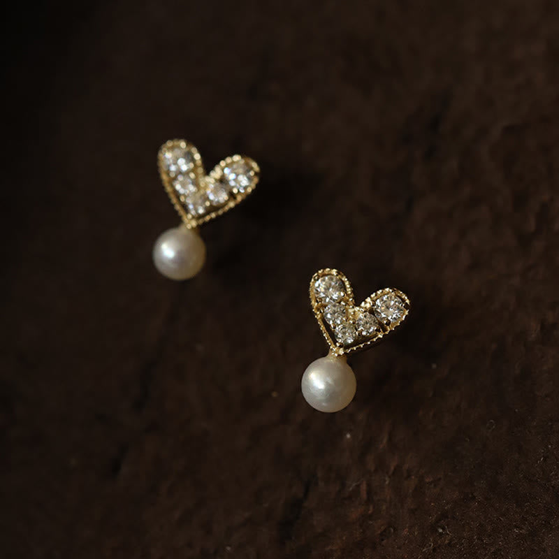 Buddha Stones Pendientes de plata de ley 925 bañados en oro con diseño de corazón y la inscripción "Sincerity" - Perla (plata de ley 925 bañada en oro) - image 0