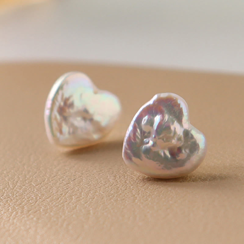 Buddha Stones Pendientes de botón con diseño retro de perlas en forma de corazón. - Perla (Postes de plata) - image 0