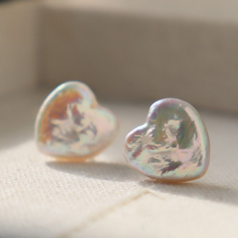 Buddha Stones Pendientes de botón con diseño retro de perlas en forma de corazón. - image 1