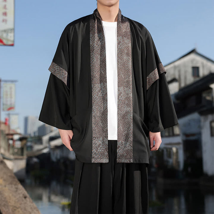 Buddha Stones Kimono de manga tres cuartos para hombre, estilo casual de verano, con cuello de solapa y cuello zen. - image 5
