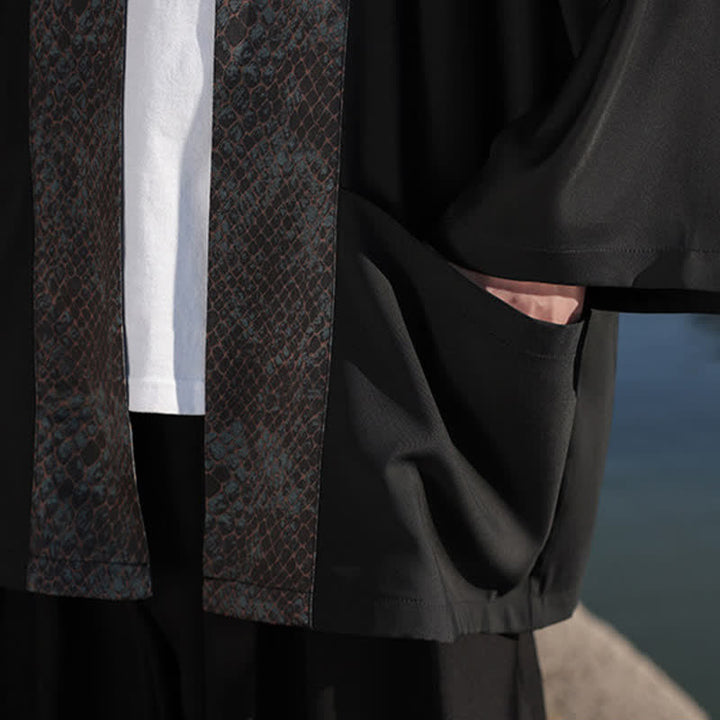 Buddha Stones Kimono de manga tres cuartos para hombre, estilo casual de verano, con cuello de solapa y cuello zen. - image 8