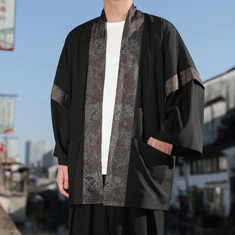 Buddha Stones Kimono de manga tres cuartos para hombre, estilo casual de verano, con cuello de solapa y cuello zen. - image 7