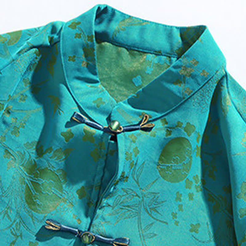 Buddha Stones Camisa de hombre elegante de estilo vintage veraniego con cuello mandarín y estampado de nubes doradas, manga hasta el codo. - image 15