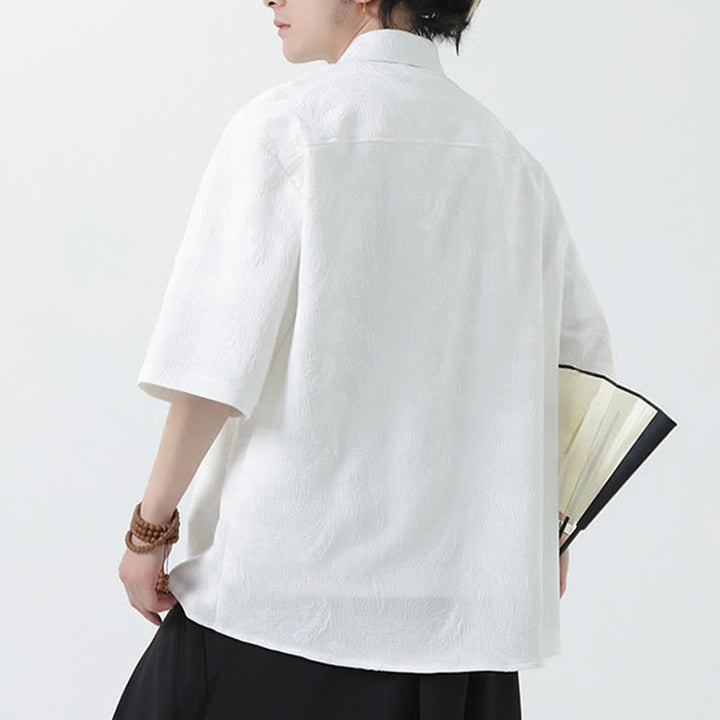 Buddha Stones Camisa de manga tres cuartos para hombre con cuello mandarín y textura jacquard. - image 11