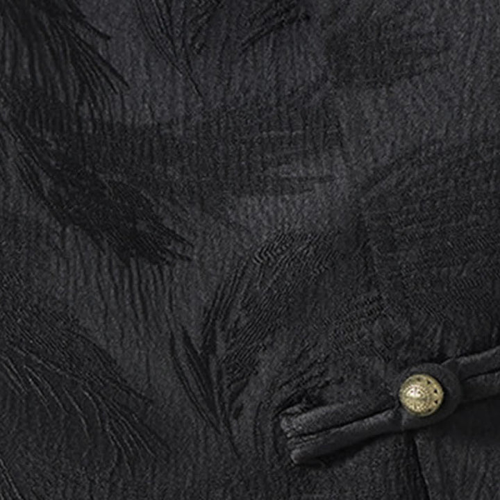 Buddha Stones Camisa de manga tres cuartos para hombre con cuello mandarín y textura jacquard. - image 7
