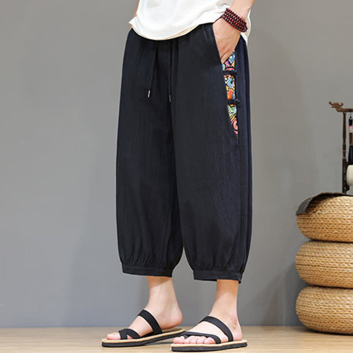 Buddha Stones Pantalones capri de hombre con cintura ajustable, diseño tribal veraniego, rayas laterales y cordón, con bolsillos. - image 13