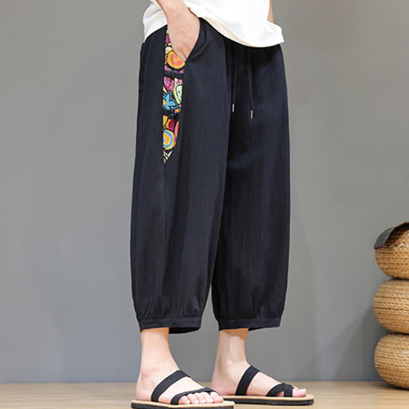 Buddha Stones Pantalones capri de hombre con cintura ajustable, diseño tribal veraniego, rayas laterales y cordón, con bolsillos. - image 11