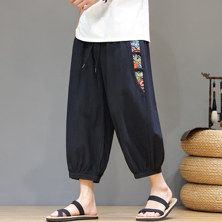 Buddha Stones Pantalones capri de hombre con cintura ajustable, diseño tribal veraniego, rayas laterales y cordón, con bolsillos. - Negro - US/UK/AU46, EU56 (5XL) - image 9