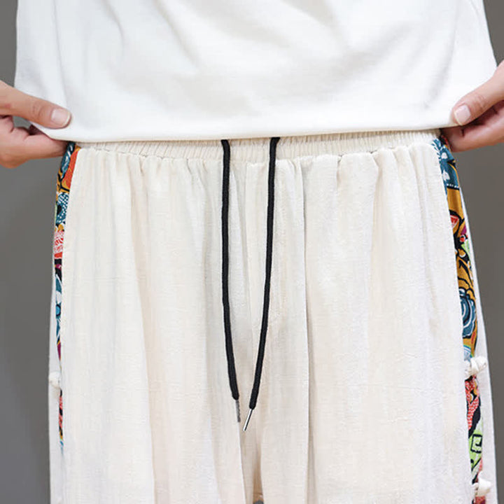 Buddha Stones Pantalones capri de hombre con cintura ajustable, diseño tribal veraniego, rayas laterales y cordón, con bolsillos. - image 6